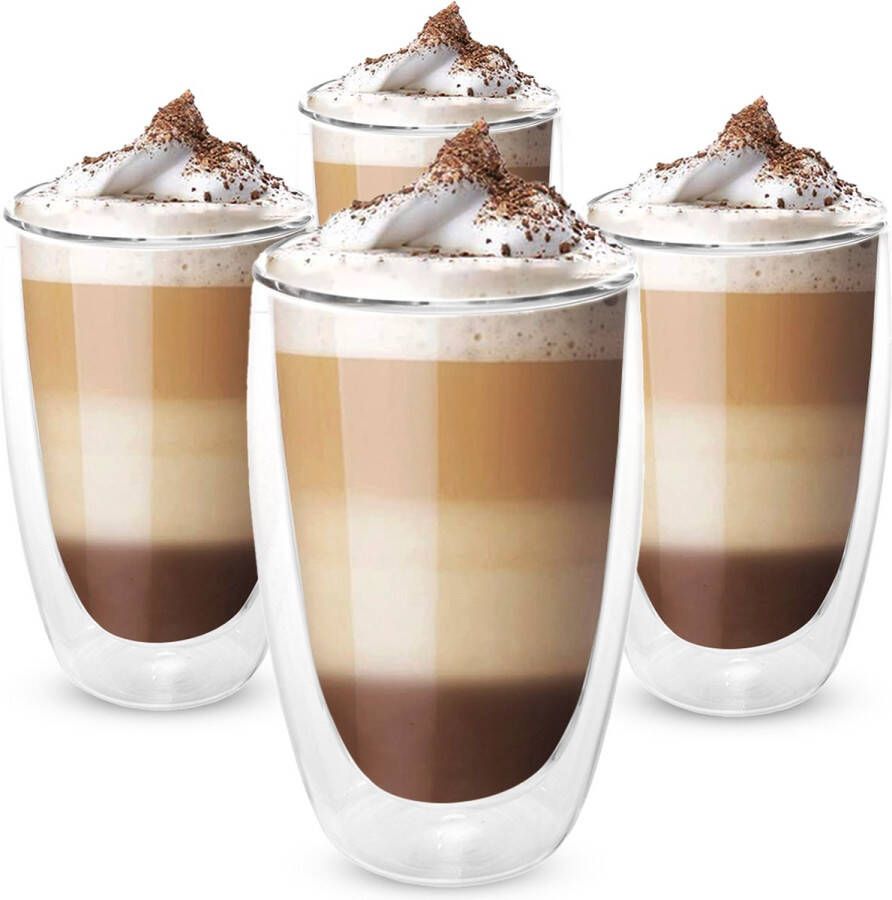 Vaja Trends Vaja Theeglazen dubbelwandig – Koffieglazen Set – 350 ml 4 Stuks Cappuccino Glazen Latte macchiato glazen Incl. Lepeltjes
