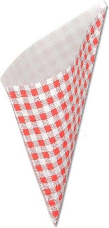 ValeDelucs Papieren Frietzak 100 stuks Boerenbont Rode ruitjes zakjes Roze Puntzak Uitdeelzakjes Patatzak Frietzakjes voor kinderen Geschikt voor Traktatie Traktaties uitdeelcadeautjes op school