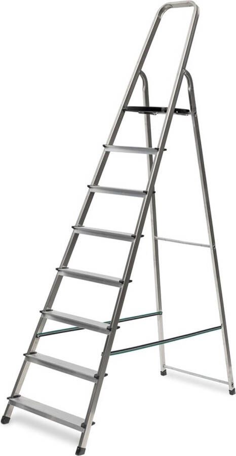 Valex Aluminium Trap 8 Treden Hoogte: 1.67m Huishoudtrap Ladder Draagvermogen: 150kg Anti-slip Treden Inklapbaar