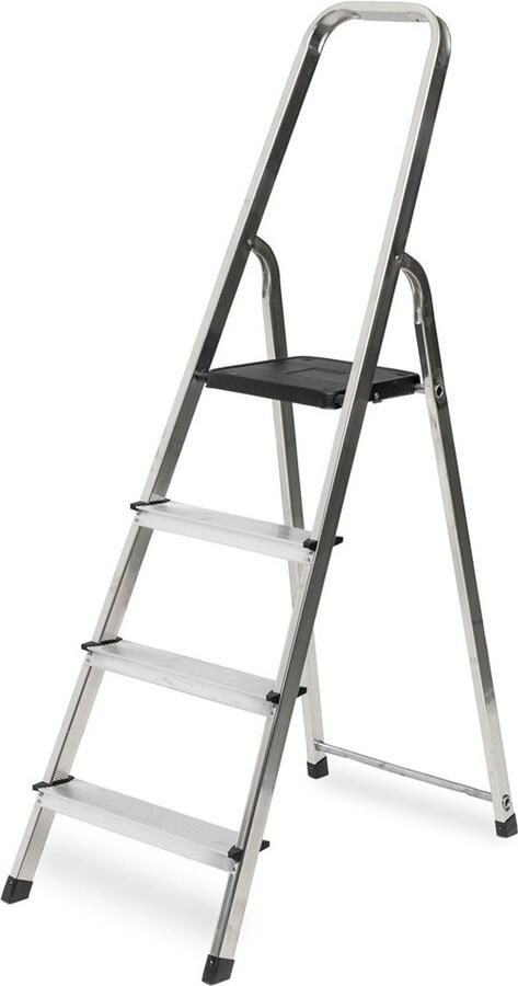 Valex Aluminium Trap 4 Treden Hoogte: 79cm Huishoudtrap Ladder Draagvermogen: 150kg Anti-slip Treden Inklapbaar