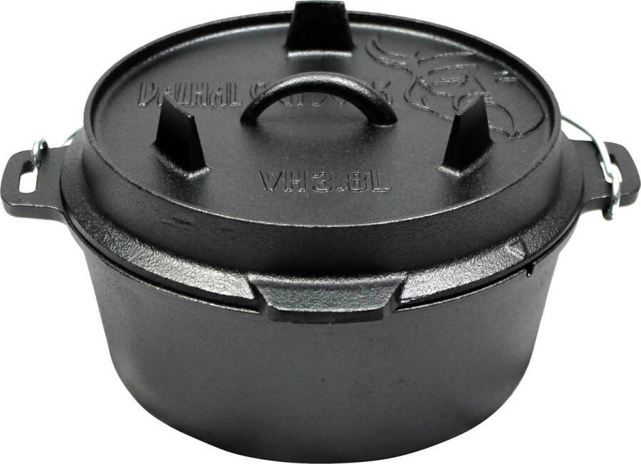 Valhal Outdoor Dutch Oven 3.8L zonder pootjes Gietijzer Zwart VH3.8L