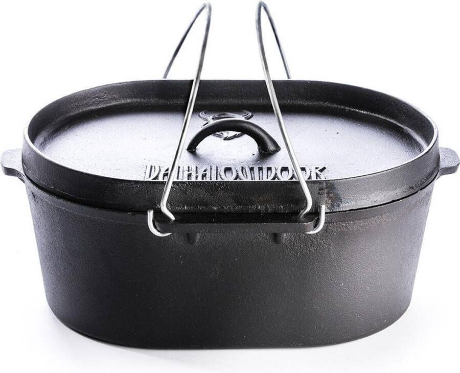 Valhal Outdoor Dutch oven 9L Ovaal gietijzer met grill deksel VH9L OUD MODEL