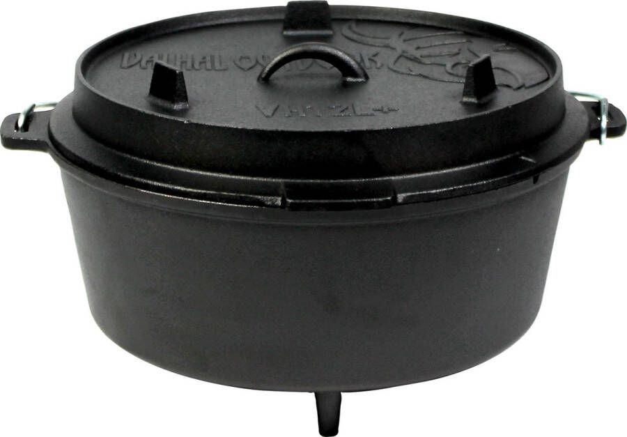 Valhal Outdoor Dutch Oven Braadpan 12L met pootjes Gietijzer deksel te gebruiken als koekepan VH12L+