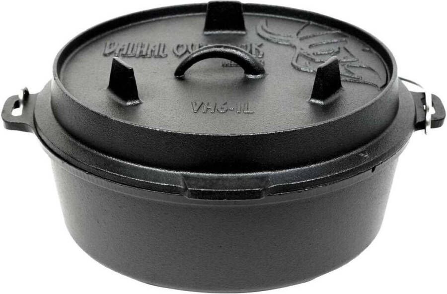 Valhal Outdoor Dutch Oven braadpan 6.1L zonder pootjes met uitsparing voor kookthermometer VH6.1L