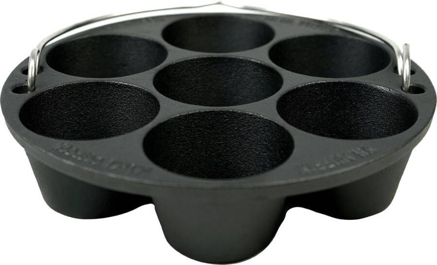 Valhal Outdoor Muffinpan muffinvorm gietijzer 22cm met handvat past in Dutch oven VH.MUFFIN