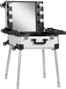 Valhalla NL Make up Koffer Opvouwbare koffer met spiegel Stevig Zwart Wit 61x42x24