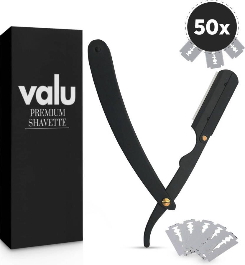 Valu Open Scheermes – Shavette – Straight Razor – Barbiersmes – Veiligheidsscheermes – Zwart – Inclusief 50 Mesjes