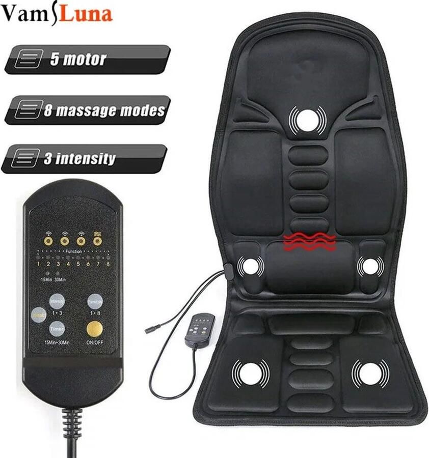 VamsLuna ExpanseShop VamLuna Massagekussen Full Body Infrarood Therapie Elektrische Vibrator Auto Thuis Massage Stoel Mat Zwart 48x41x71 Ontspanning