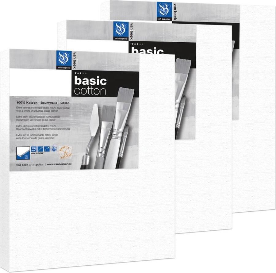 Van Beek Basic Cotton Schildersdoek 40X50Cm Set 3 Stuks