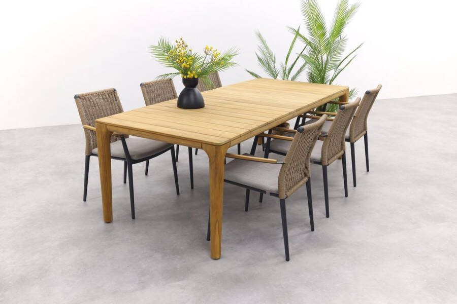 Van der Garde Tuinmeubelen Andorra Grey Teak Taste Liam tuinset 240x100 cm. Stapelbaar