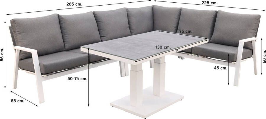 Van der Garde Tuinmeubelen Azoren lounge dining set rechts white (tafel verstelbaar in hoogte)