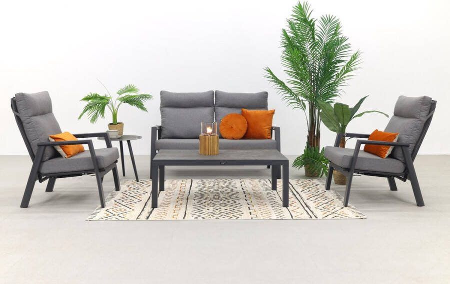 Van der Garde Tuinmeubelen Azoren Atlanta stoel-bank loungeset 4-delig verstelbaar Antraciet