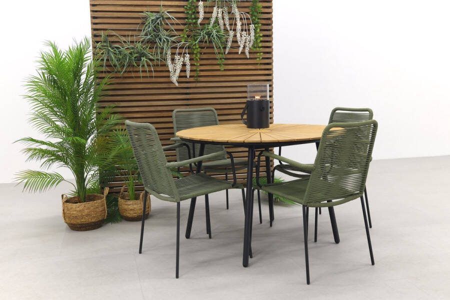 Van der Garde Tuinmeubelen Denver groen Dave teak 110 cm. tuinset 5-delig stapelbaar