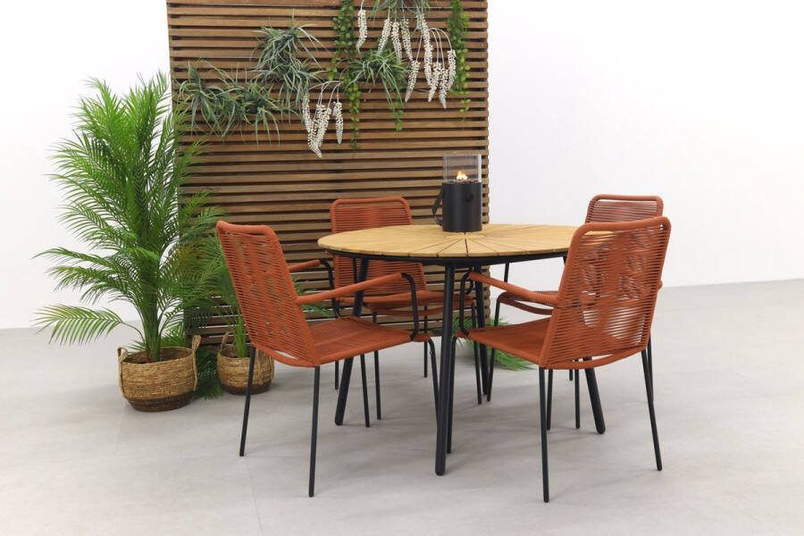 Van der Garde Tuinmeubelen Denver terra Dave teak 110 cm. tuinset 5-delig stapelbaar