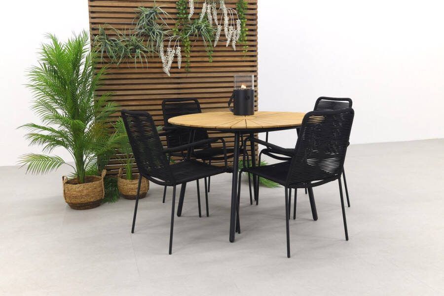 Van der Garde Tuinmeubelen Denver zwart Dave teak 110 cm. tuinset 5-delig stapelbaar
