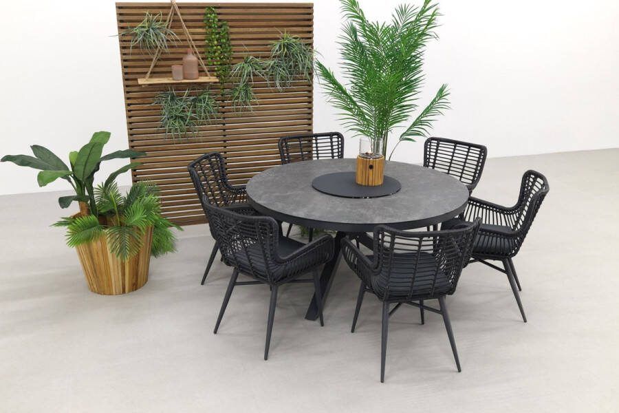 Van der Garde Tuinmeubelen VDG Jasmine black Perth 150 cm. Ronde tuinset