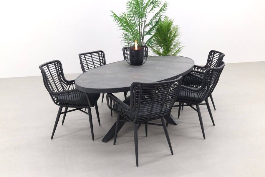 Van der Garde Tuinmeubelen VDG Jasmine Black|Silva 240x115 cm. ovale tuinset 7-delig