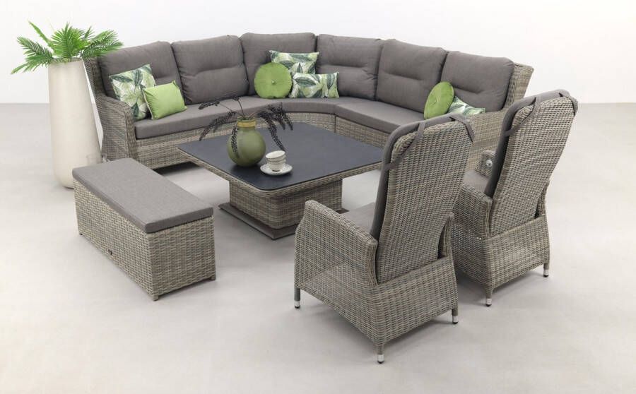 Van der Garde Tuinmeubelen Vdg Sandigo Lounge Dining Set Met Bijzetbank + 2x Verstelbare Stoel