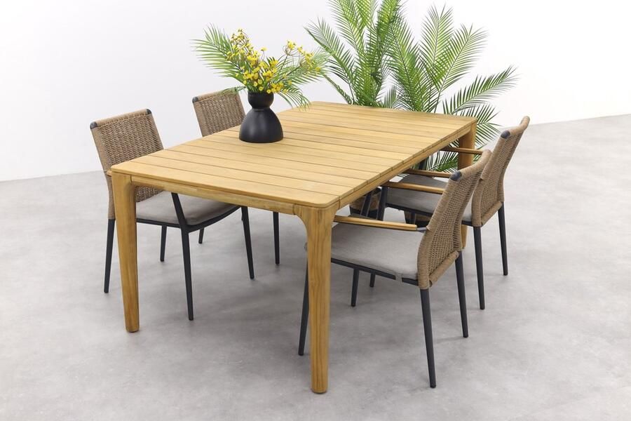 Van der Garde Tuinmeubelen Andorra Grey Teak Taste Liam tuinset 180x100 cm. Stapelbaar