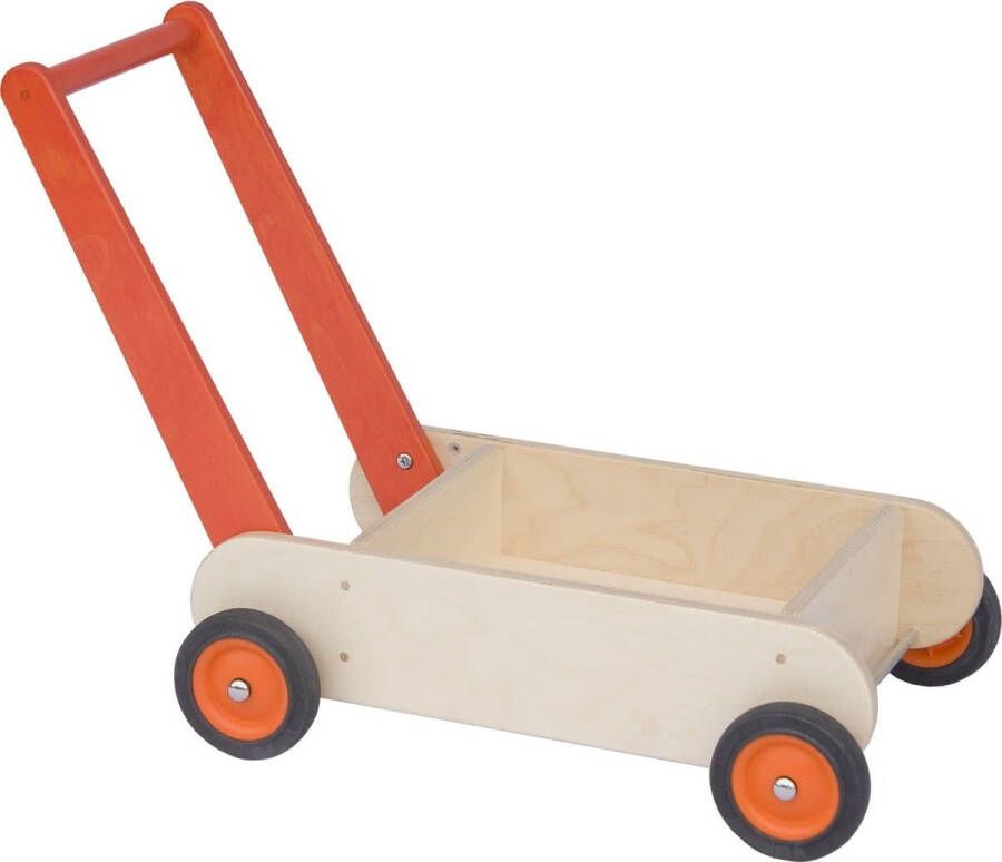 Van Dijk Toys houten loopwagen loopwagentje baby looptrainer vanaf 1 jaar Oranje (Kinderopvang kwaliteit)