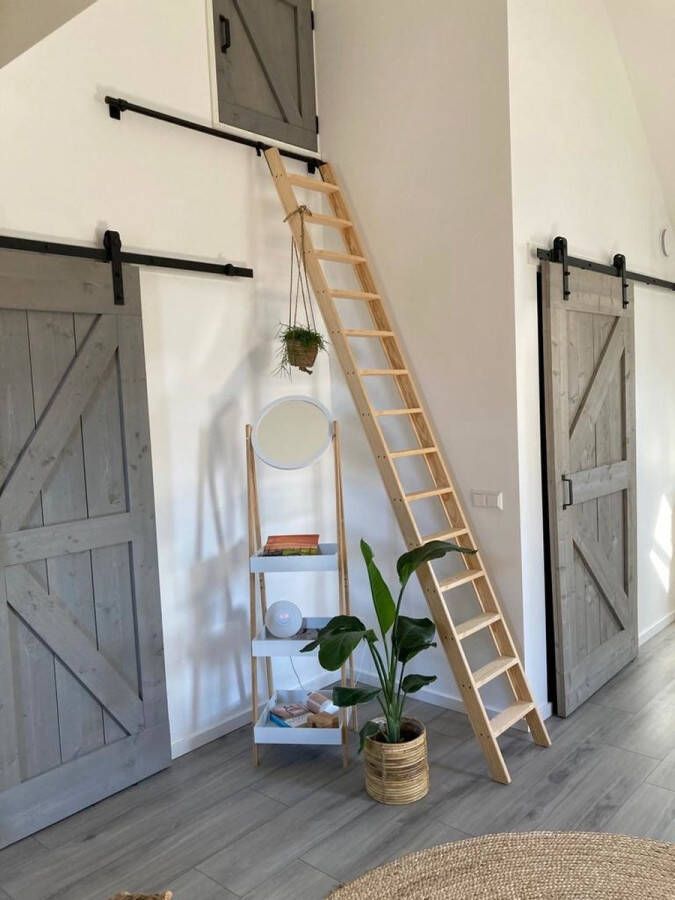 Van Eldik Ladders Zoldertrap 5 treden Stahoogte 93 cm Houten ladder Molenaarstrap Grenen trap