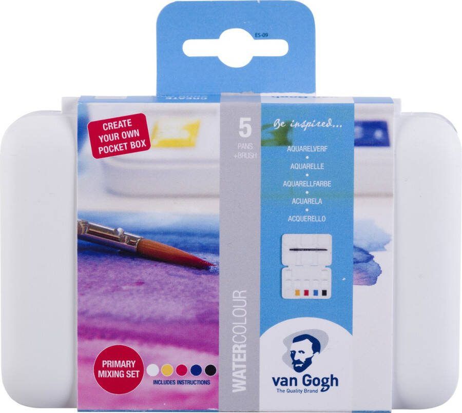 Van Gogh Aquarelverf pocket box primaire mengset 5 halve napjes + 7 lege plekken