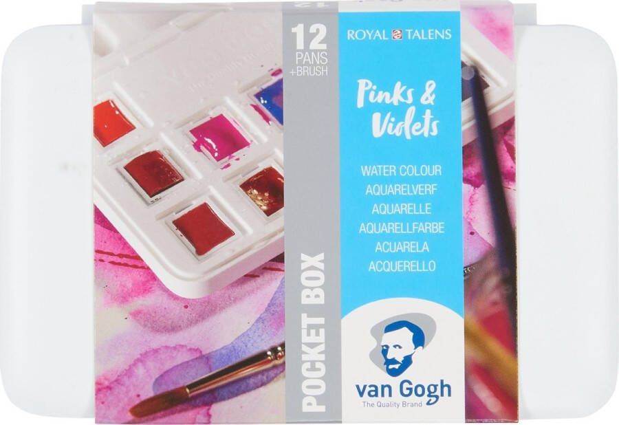 Van Gogh Aquarelverf pocket box roze en violetten met 12 kleuren in halve Napjes