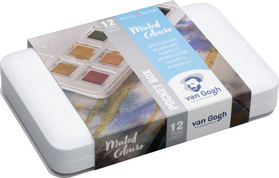 Van Gogh aquarelverf pocketbox 12 napjes met penseel gedempte kleuren