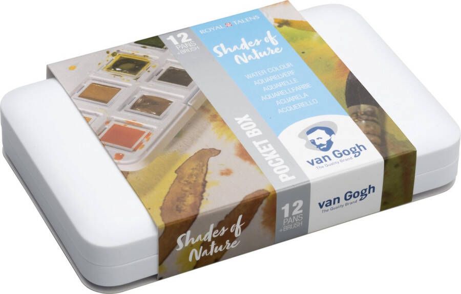 Van Gogh aquarelverf pocketbox 12 napjes met penseel natuur kleuren
