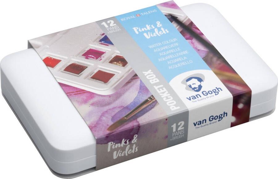 Van Gogh aquarelverf pocketbox 12 napjes met penseel roze en violet kleuren