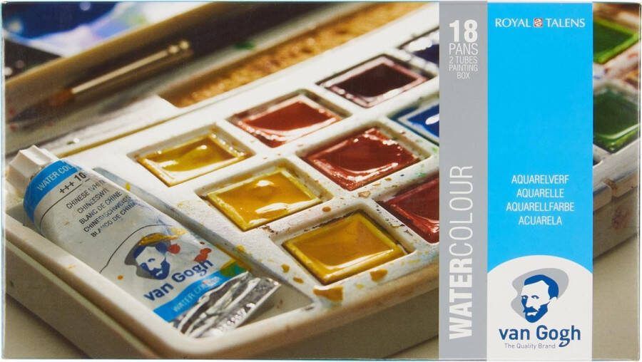 Van Gogh Aquarelverf set in kunststof etui met 18 kleuren in halve Napjes en 2 kleuren in tubes van 10 ml