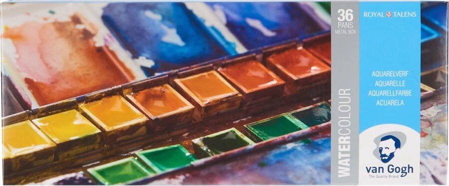 Van Gogh Aquarelverf set in metalen blik met 36 kleuren in halve Napjes + 1 penseel