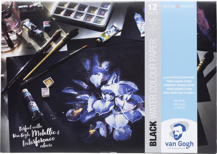 Van Gogh Zwart blok met aquarelverfpapier 12 vellen 360 g formaat 29 7 x 21 cm (A4) FSC mix