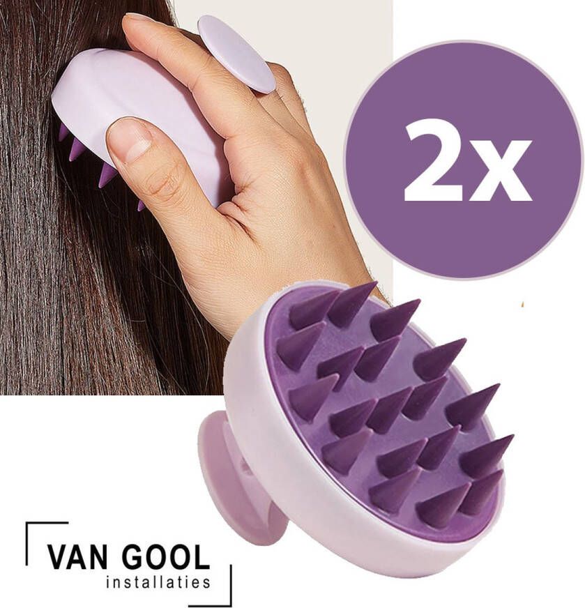 Van Gool installaties Siliconen Haarborstel 2 stuks Paars Scalp Massager Anti-Roos Haar Groei Gezonde Hoofdhuid Voor alle huidtypes