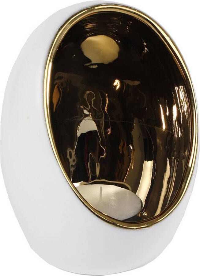 VAN MANEN Theelicht Pim- Large goud-wit aardewerk- 11 5x11 5x15cm
