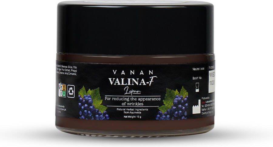 Vanan Valina-F Lepam Revitaliserende Nachtcrème met Druiven Geavanceerde Ayurvedische Spot Treatment met Druivenpitextract Verbetert het vochtgehalte Effectief tegen de tekenen van veroudering Helpt rimpels verminderen Plantaardig