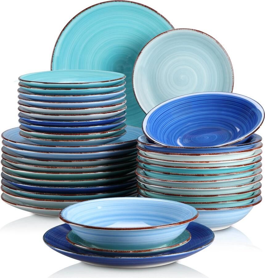 Vancasso Serviesset 12 Persoons Servies Keramiek Diner- Soep- en Dessertborden 36-delige Set Blauw