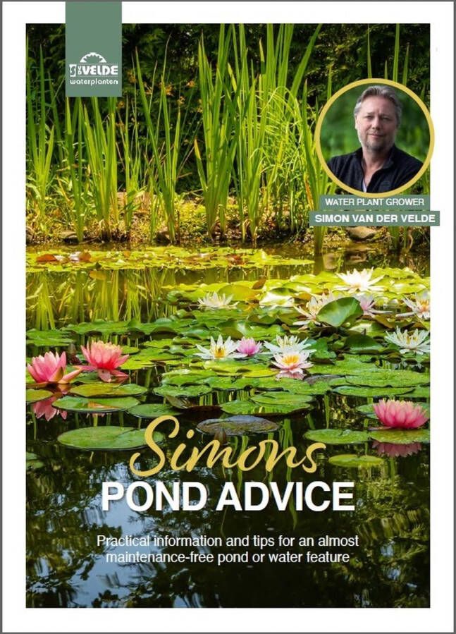 VanderVeldeWaterplanten.nl Simons Pond Advice Boek Engels + 5 Mosballen Vijverboek van Vijverspecialist en Waterplantenkweker Simon van der Velde Praktische informatie en tips voor een onderhoudsvrije vijver aanleggen zonder vijverpomp van der Velde Waterplanten