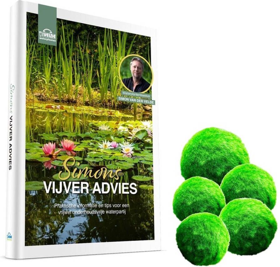 VanderVeldeWaterplanten.nl Simons Vijveradvies Boek Nederlands + 5 Mosballen Vijverboek van Vijverspecialist en Waterplantenkweker Simon van der Velde Praktische informatie en tips voor een onderhoudsvrije vijver aanleggen zonder vijverpomp van der Velde Waterplanten