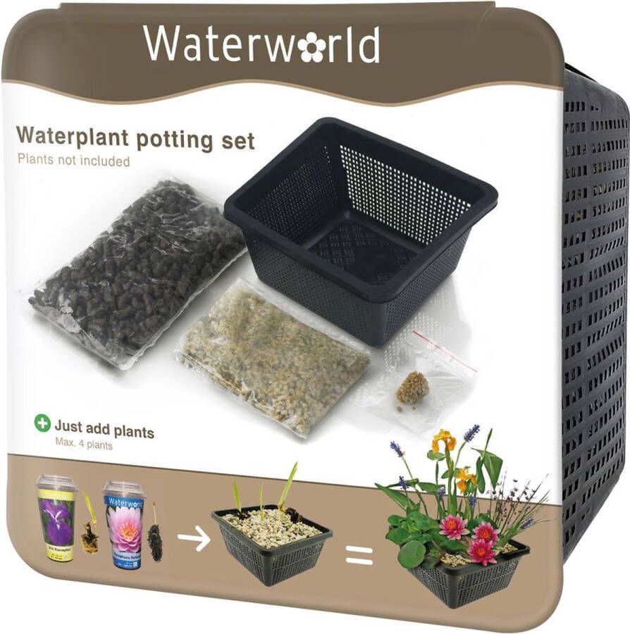 VanderVeldeWaterplanten.nl VDVELDE Aqua Set Vijvermandje 19 x 19 x 10 cm klei grind en voeding Van der Velde Waterplanten