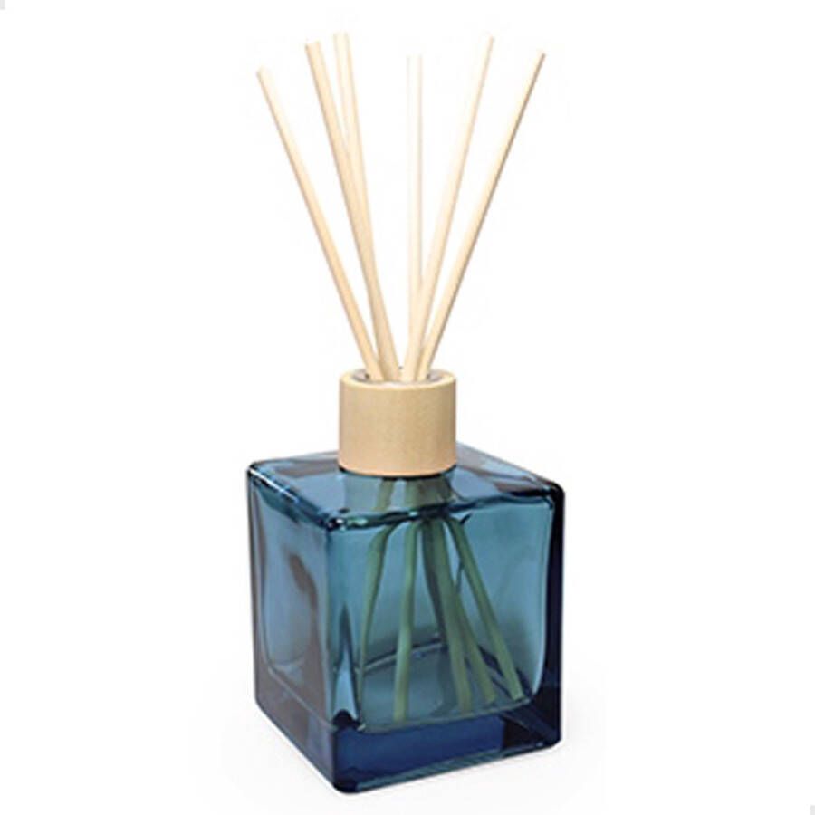 Vanhalst Kubus fles SILVER BLUE 300ml met houten dop en 6 houten geurstokjes Ook beschikbaar in kleiner formaat Om zelf te vullen