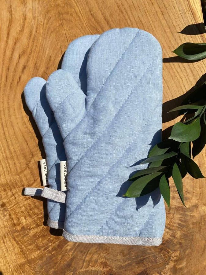 VANLINNEN Linen oven mitts 2 pieces- Dusty blue keuken accessoires ovenwanten 100% linnen