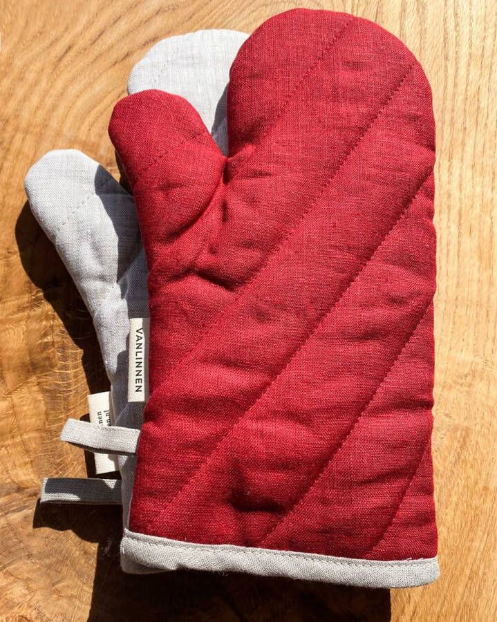 VANLINNEN Linen oven mitts 2 pieces- Red Flax keuken accessoires ovenwanten 100% linnen