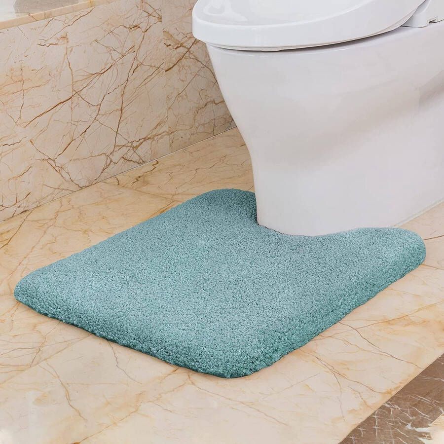 VANZAVANZU WC-mat met uitsparing antislip wc-tapijt verdikt wc-mat zacht standaard wollig microvezel toilet badmat 50 x 60 cm turquoise
