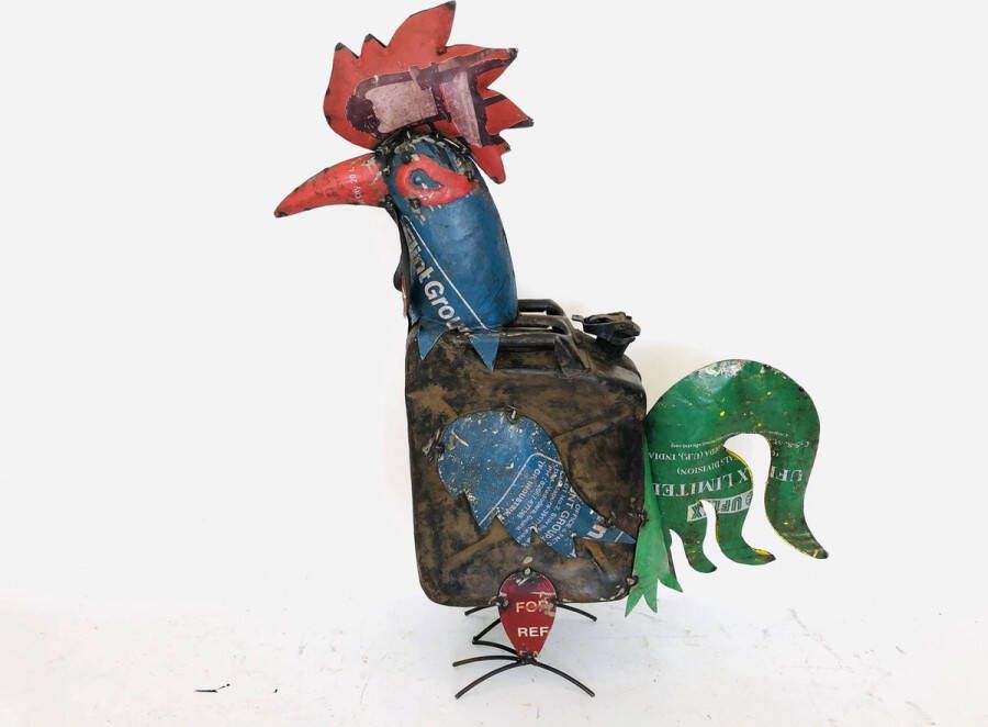 Var Gerecycled metalen decoratie Haan | rooster jerrycan | 86x21x105 | mix colour