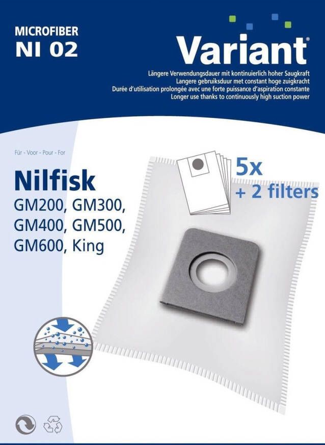 Variant Nilfisk stofzuigerzakken GM-serie Stofzak NI02 5 stuks + filter