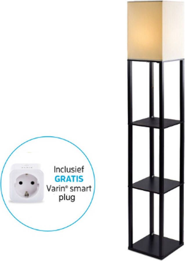 Varin Vloerlamp met vakken incl. Slimme stekker met energiemeter Zwart E27 Fitting Smart Lamp Slimme staande lampen Sfeerlamp Vakkenkast Lamp industrieel Tuya wifi Vloerlampen Verlichting woonkamer keuken en slaapkamer