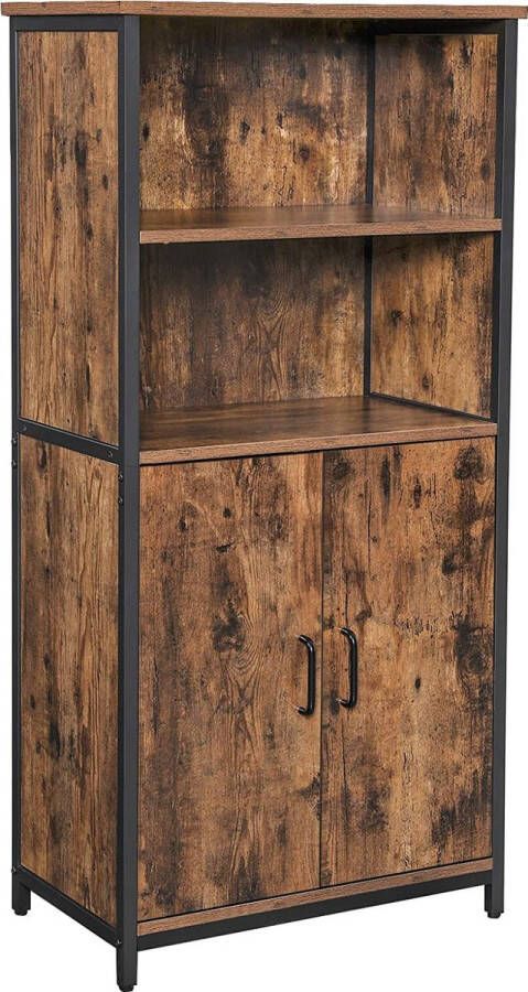 ZAZA Home Boekenkast Kantoorkast Keukenkast Met 2 Open Planken Verstelbare Planken Multifunctioneel İndustrieel Design Vintage Bruin-Zwart