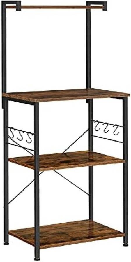 Vasagle Keukenopslag 3-traps plank 6 S-haken voor magnetron broodrooster bruin mat zwart
