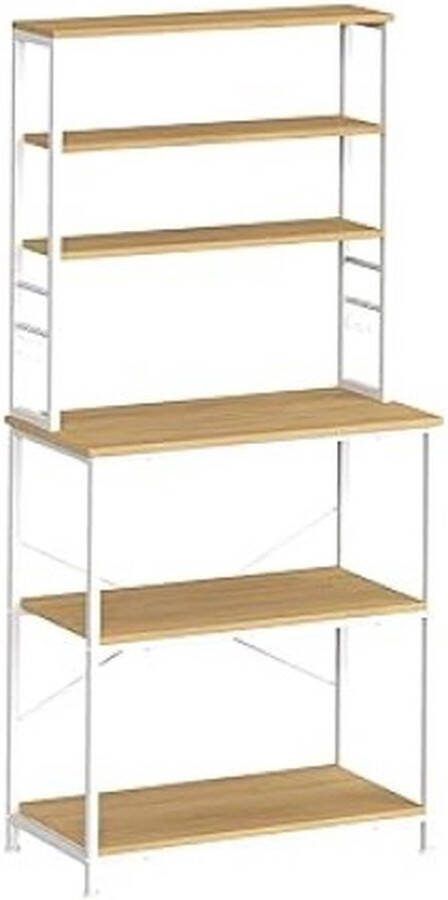 ‎VASAGLE Keukenrek koffiezetapparaat 6 planken en 6 haken voor magnetron stalen frame industriële stijl 40 x 80 x 167 cm eiken wit